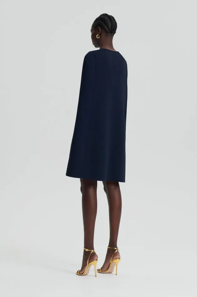 Women Scanlan Theodore Capes CREPE KNIT CAPE DRESS Navy Women Scanlan Theodore Capes CREPE KNIT CAPE DRESS Navy
