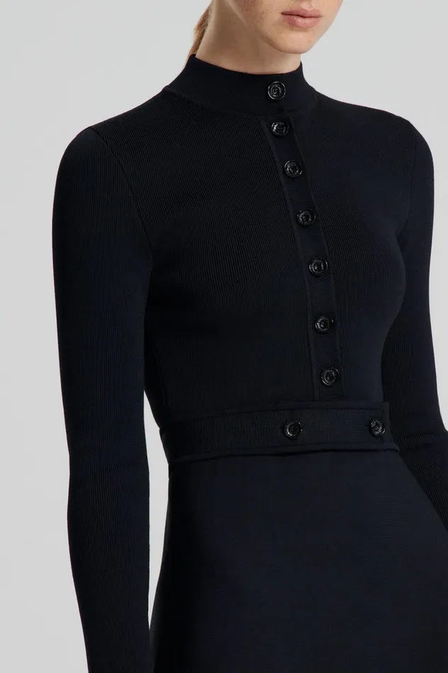 Women Scanlan Theodore Dresses CREPE KNIT BUTTON SOFT DRESS Black Women Scanlan Theodore Dresses CREPE KNIT BUTTON SOFT DRESS Black