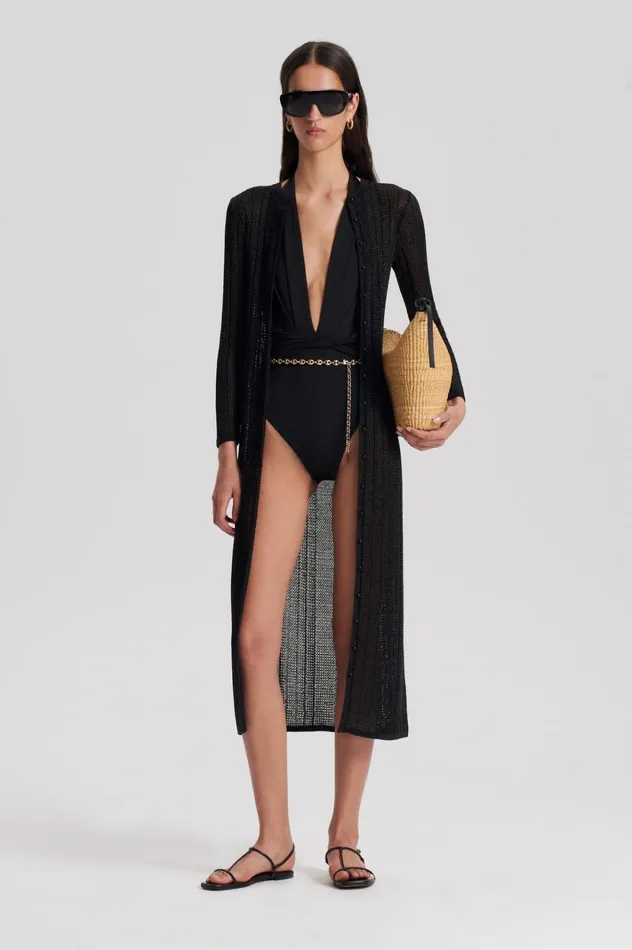 Women Scanlan Theodore Dresses METALLIC KNIT CARDIGAN Black