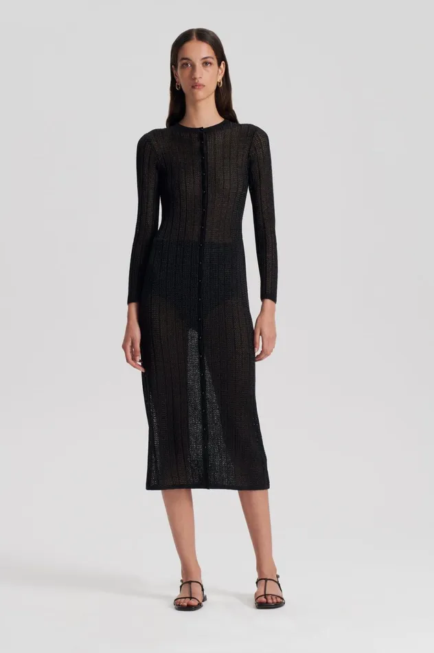 Women Scanlan Theodore Dresses METALLIC KNIT CARDIGAN Black Women Scanlan Theodore Dresses METALLIC KNIT CARDIGAN Black