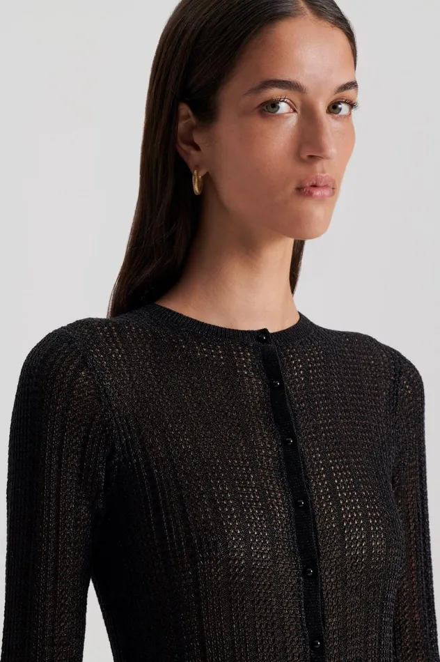 Women Scanlan Theodore Dresses METALLIC KNIT CARDIGAN Black Women Scanlan Theodore Dresses METALLIC KNIT CARDIGAN Black