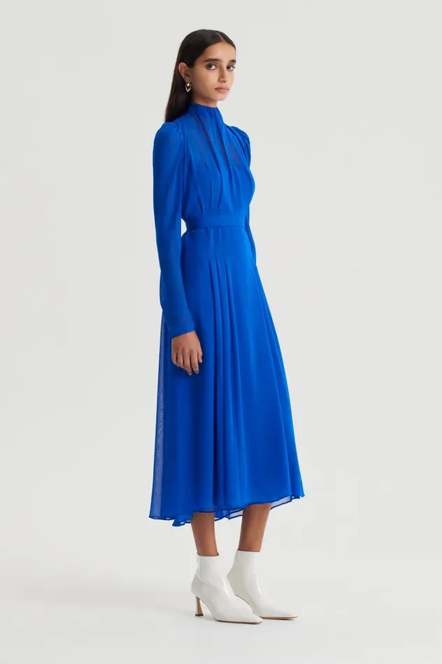 Women Scanlan Theodore Dresses SILK GEORGETTE GATHER NECK DRESS Cobalt Women Scanlan Theodore Dresses SILK GEORGETTE GATHER NECK DRESS Cobalt