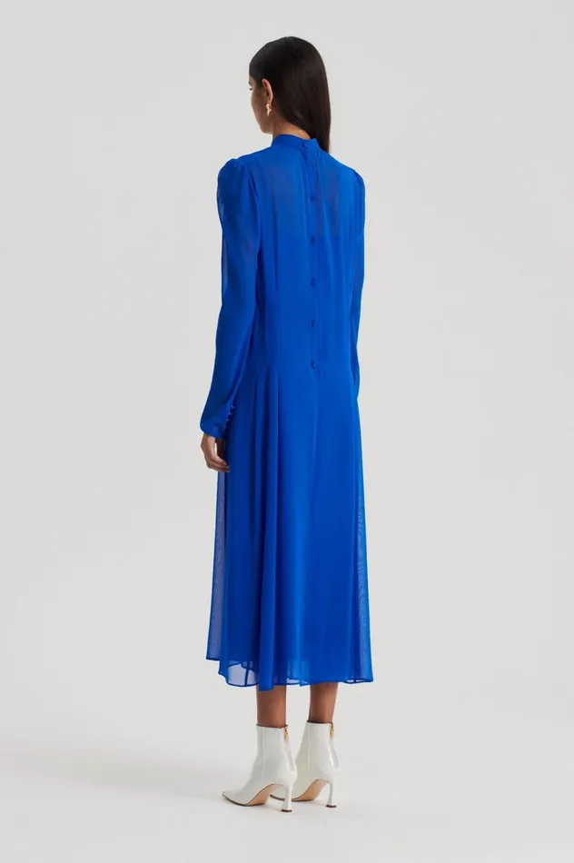 Women Scanlan Theodore Dresses SILK GEORGETTE GATHER NECK DRESS Cobalt Women Scanlan Theodore Dresses SILK GEORGETTE GATHER NECK DRESS Cobalt