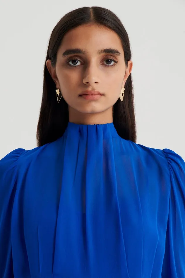 Women Scanlan Theodore Dresses SILK GEORGETTE GATHER NECK DRESS Cobalt Women Scanlan Theodore Dresses SILK GEORGETTE GATHER NECK DRESS Cobalt