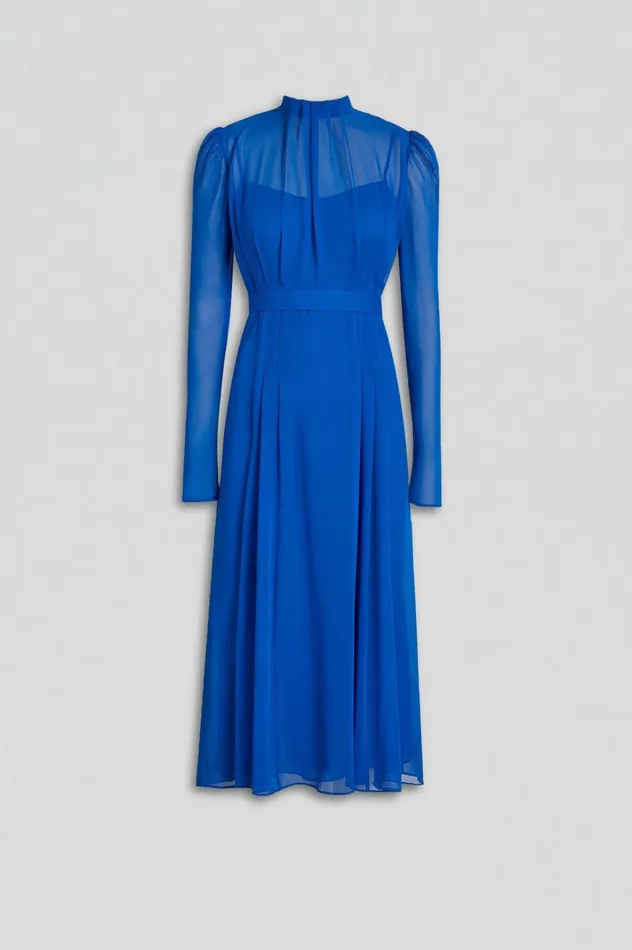 Women Scanlan Theodore Dresses SILK GEORGETTE GATHER NECK DRESS Cobalt Women Scanlan Theodore Dresses SILK GEORGETTE GATHER NECK DRESS Cobalt