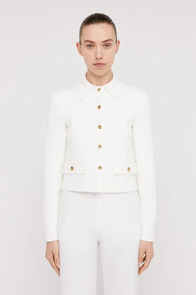Women Scanlan Theodore Jackets CREPE KNIT BUTTON JACKET Cream Women Scanlan Theodore Jackets CREPE KNIT BUTTON JACKET Cream