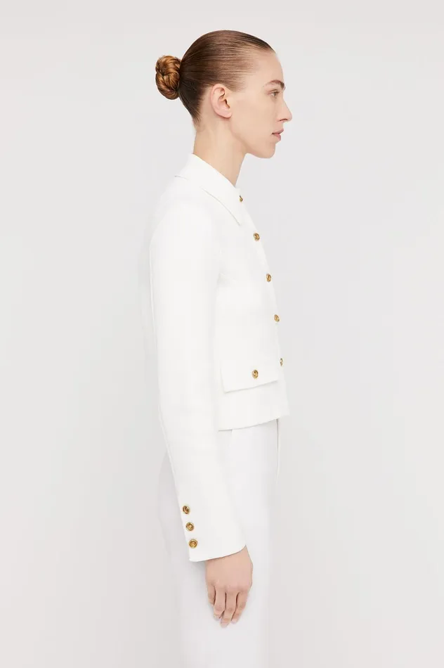 Women Scanlan Theodore Jackets CREPE KNIT BUTTON JACKET Cream Women Scanlan Theodore Jackets CREPE KNIT BUTTON JACKET Cream