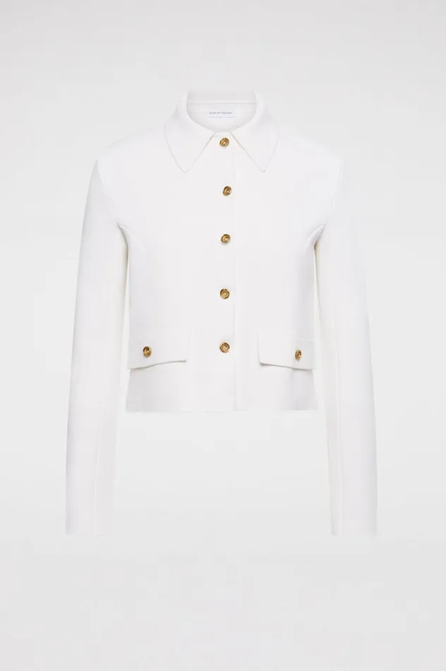 Women Scanlan Theodore Jackets CREPE KNIT BUTTON JACKET Cream Women Scanlan Theodore Jackets CREPE KNIT BUTTON JACKET Cream