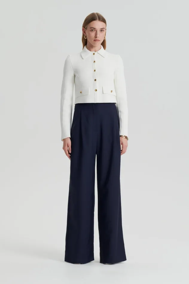 Women Scanlan Theodore Jackets CREPE KNIT CROP BUTTON JACKET Cream Gold
