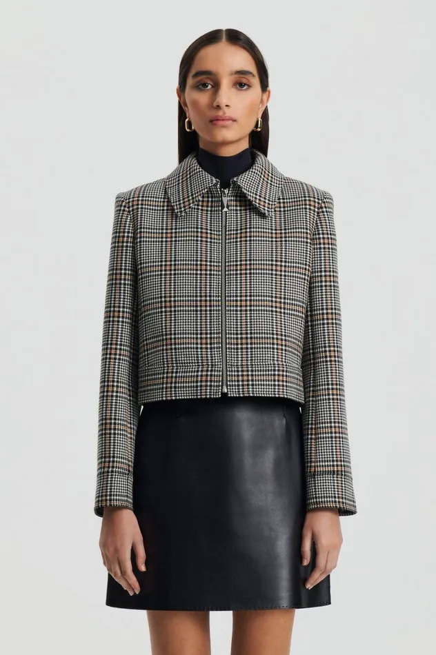 Women Scanlan Theodore Jackets PLAID ZIP JACKET Blackwhite Women Scanlan Theodore Jackets PLAID ZIP JACKET Blackwhite