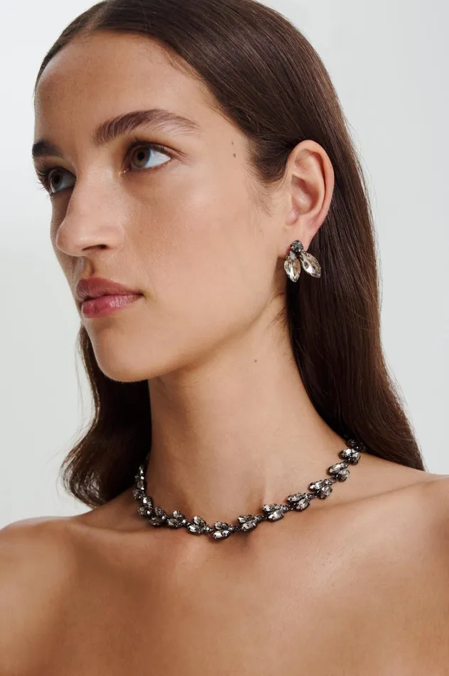 Women Scanlan Theodore Jewelry CRYSTAL LEAF CHOKER Blackdiamond