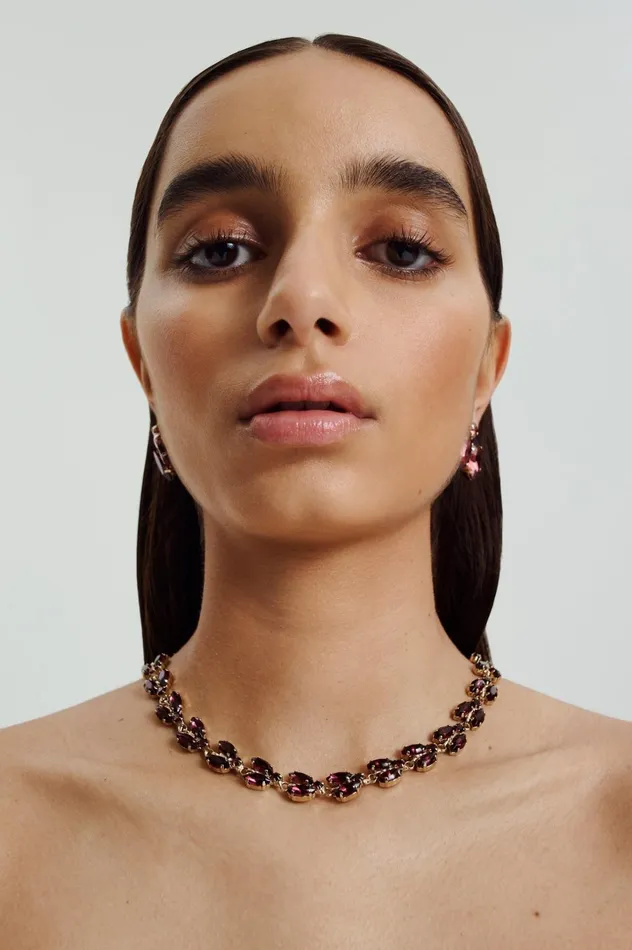 Women Scanlan Theodore Jewelry CRYSTAL LEAF CHOKER Mulberry