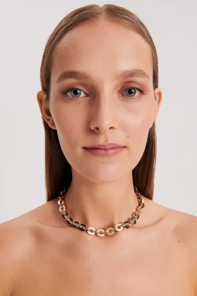 Women Scanlan Theodore Jewelry FLAT RING CHAIN CHOKER Lightgold