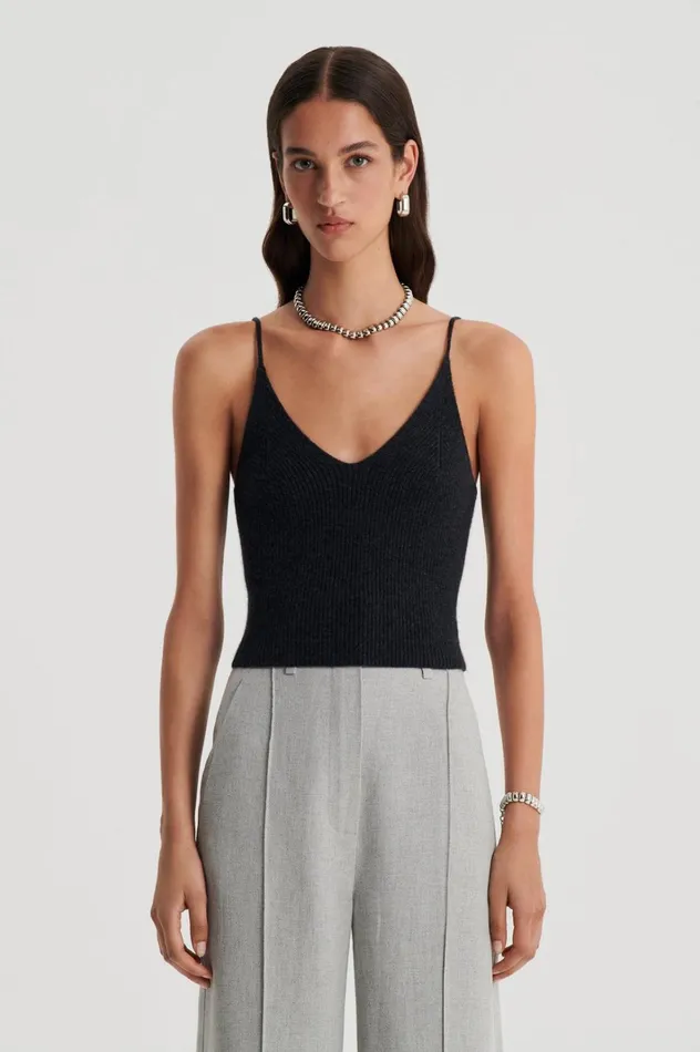Women Scanlan Theodore Knitwear CASHMERE CAMISOLE Charcoal Women Scanlan Theodore Knitwear CASHMERE CAMISOLE Charcoal