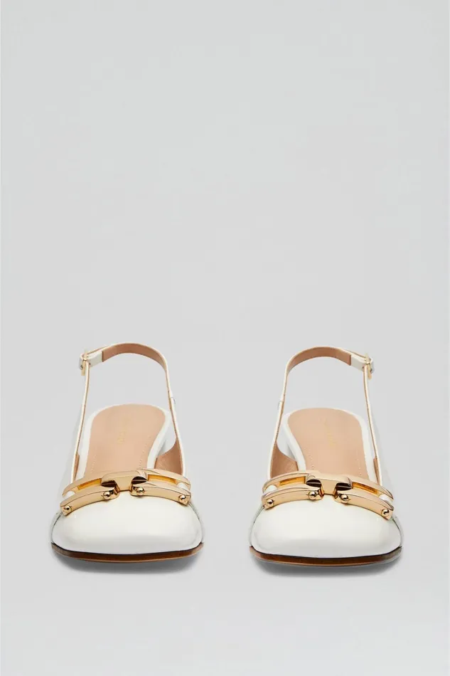 Women Scanlan Theodore Leather GOLD TRIM SLINGBACK 55 White