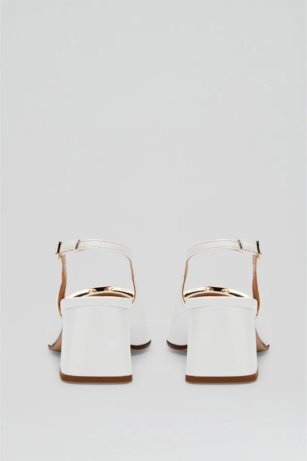 Women Scanlan Theodore Leather GOLD TRIM SLINGBACK 55 White