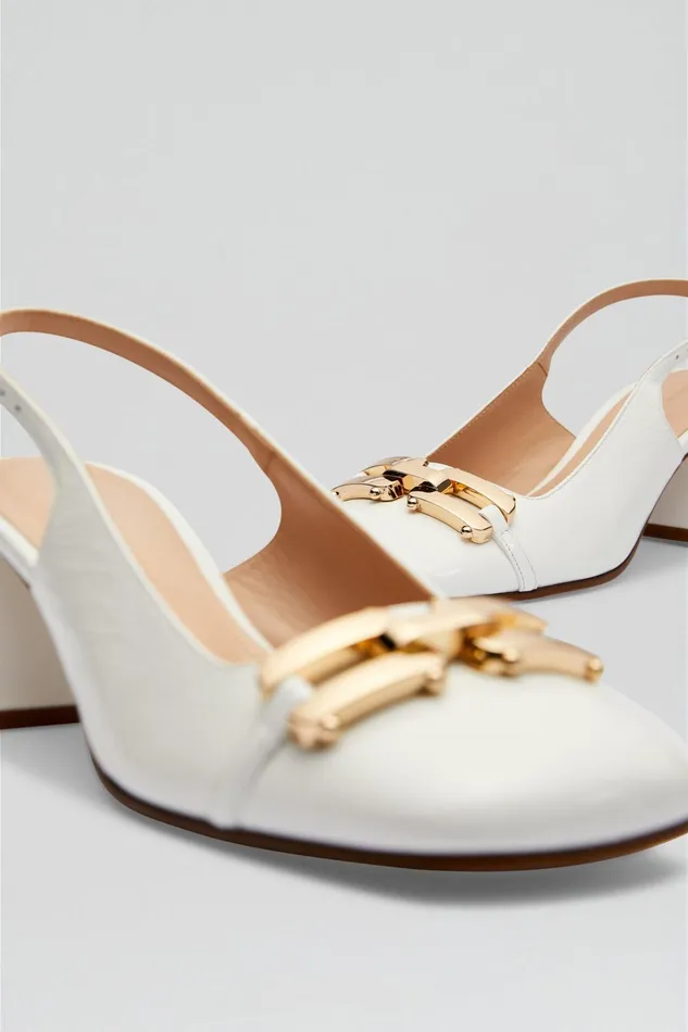 Women Scanlan Theodore Leather GOLD TRIM SLINGBACK 55 White