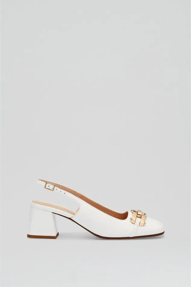 Women Scanlan Theodore Leather GOLD TRIM SLINGBACK 55 White