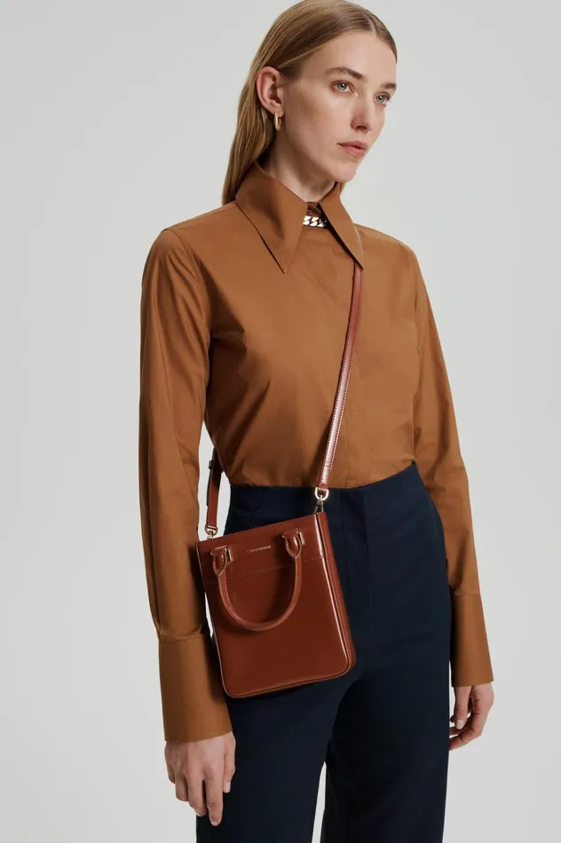 Women Scanlan Theodore Leather MINI SHOPPER Cigar Women Scanlan Theodore Leather MINI SHOPPER Cigar