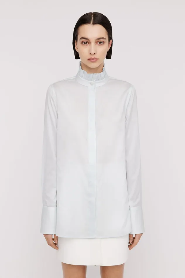 Women Scanlan Theodore Shirts STRIPE RUFFLE SHIRT Paleblue Women Scanlan Theodore Shirts STRIPE RUFFLE SHIRT Paleblue
