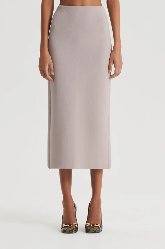 Women Scanlan Theodore Skirts CREPE KNIT PENCIL SKIRT MIDI Oyster