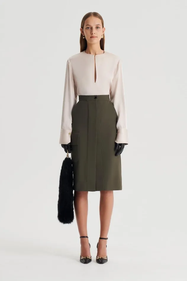 Women Scanlan Theodore Skirts TAILORED PATCH POCKET SKIRT Jungle