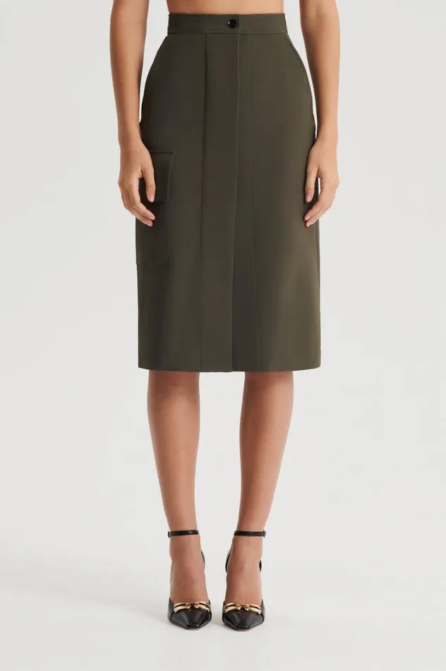 Women Scanlan Theodore Skirts TAILORED PATCH POCKET SKIRT Jungle Women Scanlan Theodore Skirts TAILORED PATCH POCKET SKIRT Jungle
