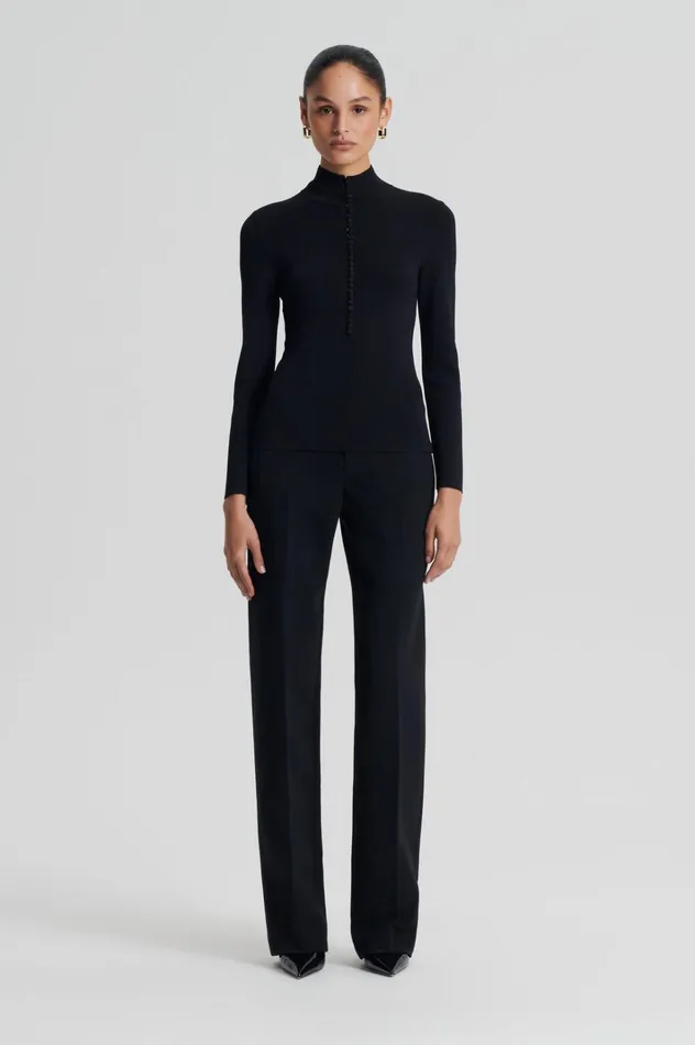Women Scanlan Theodore Sweaters CREPE KNIT BUTTON POLO SWEATER Black