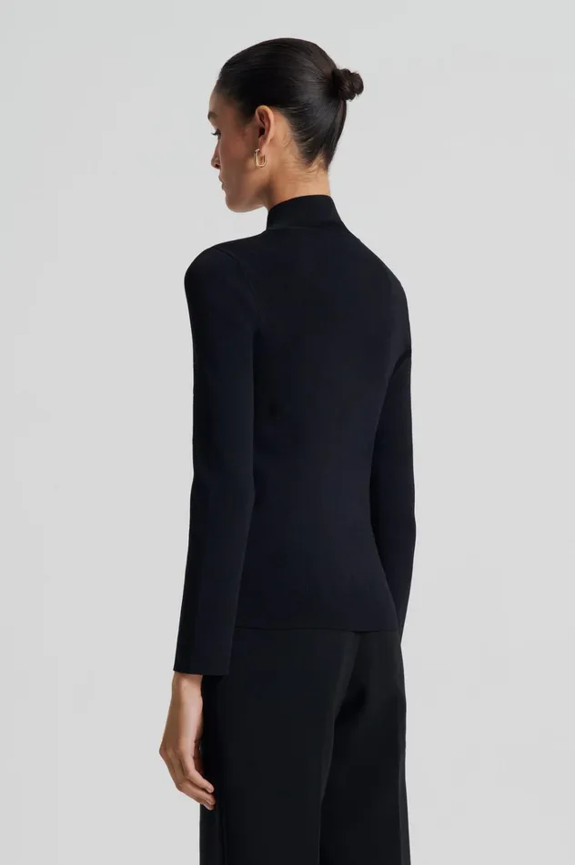 Women Scanlan Theodore Sweaters CREPE KNIT BUTTON POLO SWEATER Black Women Scanlan Theodore Sweaters CREPE KNIT BUTTON POLO SWEATER Black