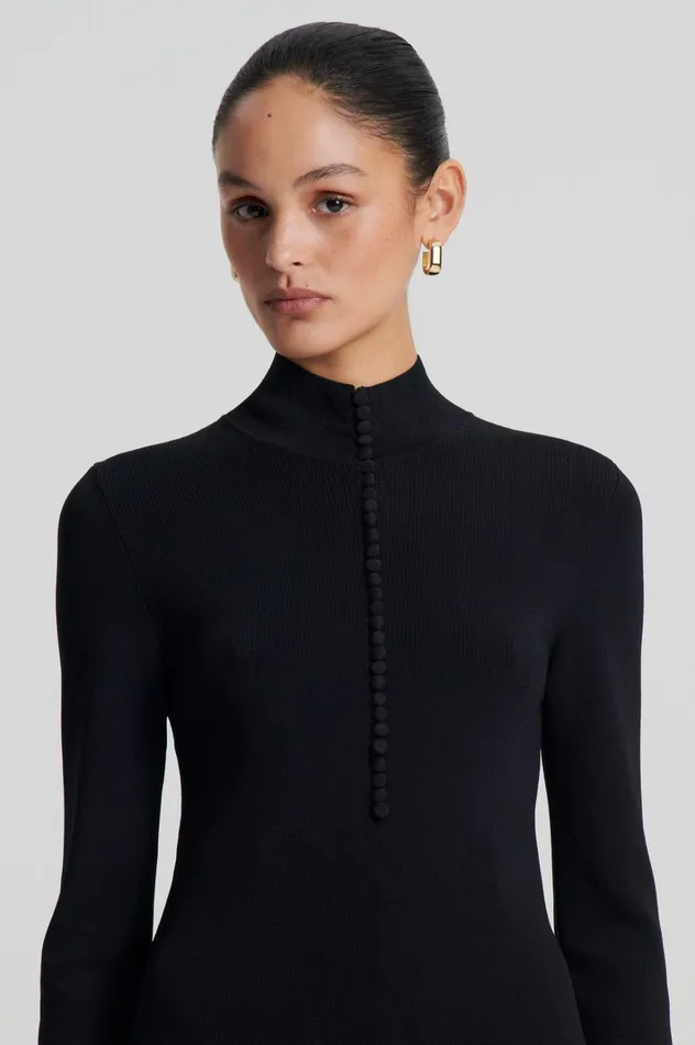 Women Scanlan Theodore Sweaters CREPE KNIT BUTTON POLO SWEATER Black Women Scanlan Theodore Sweaters CREPE KNIT BUTTON POLO SWEATER Black