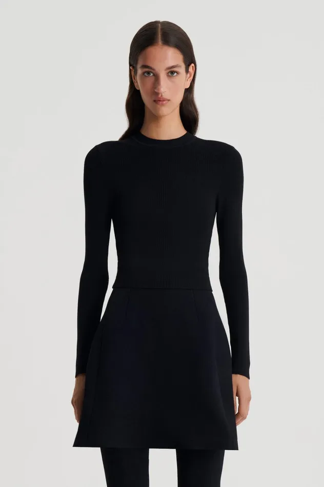 Women Scanlan Theodore Sweaters CREPE KNIT CREW NECK SWEATER Black