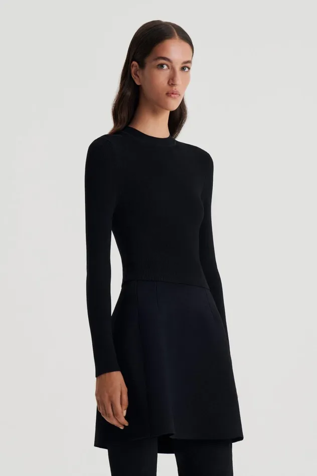 Women Scanlan Theodore Sweaters CREPE KNIT CREW NECK SWEATER Black