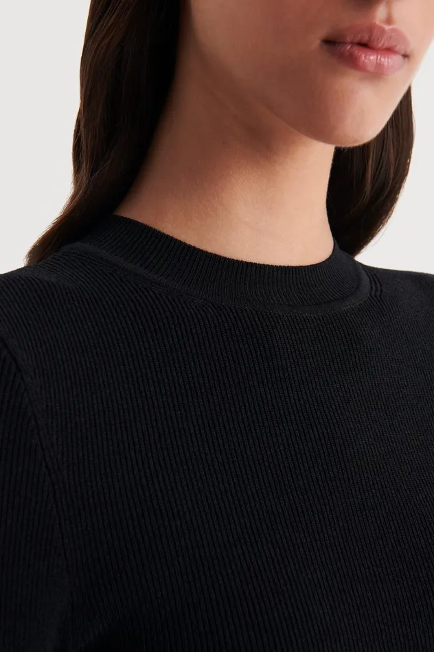 Women Scanlan Theodore Sweaters CREPE KNIT CREW NECK SWEATER Black