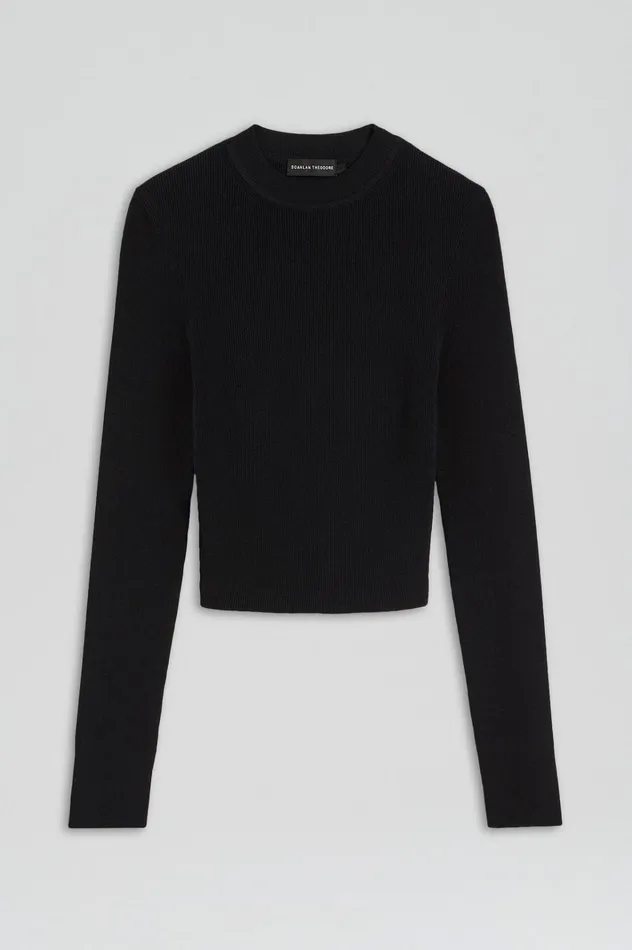 Women Scanlan Theodore Sweaters CREPE KNIT CREW NECK SWEATER Black