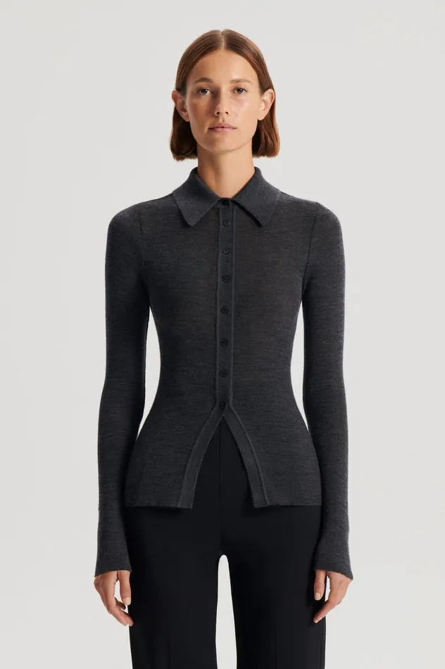 Women Scanlan Theodore Tops BABYWOOL CARDIGAN Charcoal All Women Scanlan Theodore Tops BABYWOOL CARDIGAN Charcoal All