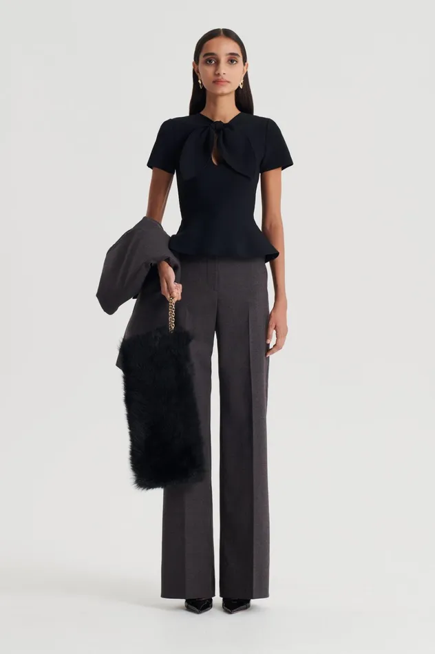 Women Scanlan Theodore Tops CREPE KNIT CRAVAT TOP Black