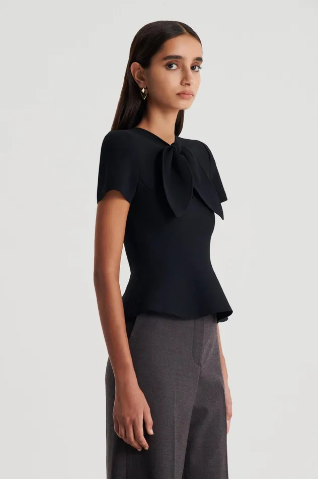 Women Scanlan Theodore Tops CREPE KNIT CRAVAT TOP Black Women Scanlan Theodore Tops CREPE KNIT CRAVAT TOP Black