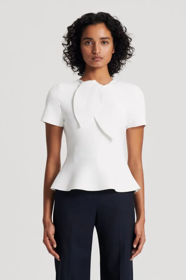 Women Scanlan Theodore Tops CREPE KNIT CRAVAT TOP Cream Women Scanlan Theodore Tops CREPE KNIT CRAVAT TOP Cream