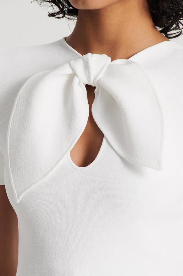 Women Scanlan Theodore Tops CREPE KNIT CRAVAT TOP Cream Women Scanlan Theodore Tops CREPE KNIT CRAVAT TOP Cream