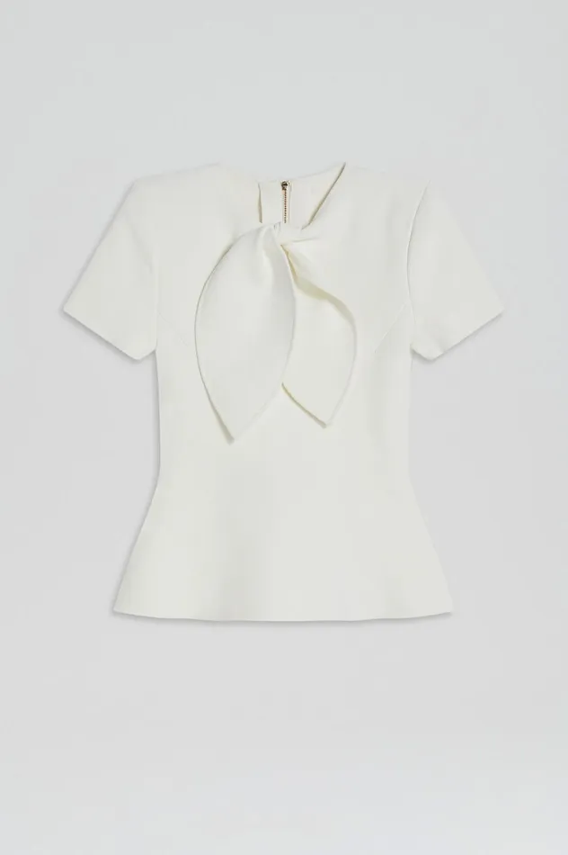 Women Scanlan Theodore Tops CREPE KNIT CRAVAT TOP Cream Women Scanlan Theodore Tops CREPE KNIT CRAVAT TOP Cream