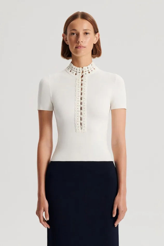 Women Scanlan Theodore Tops CREPE KNIT DAISY SHORT SLEEVE TOP Cream Women Scanlan Theodore Tops CREPE KNIT DAISY SHORT SLEEVE TOP Cream