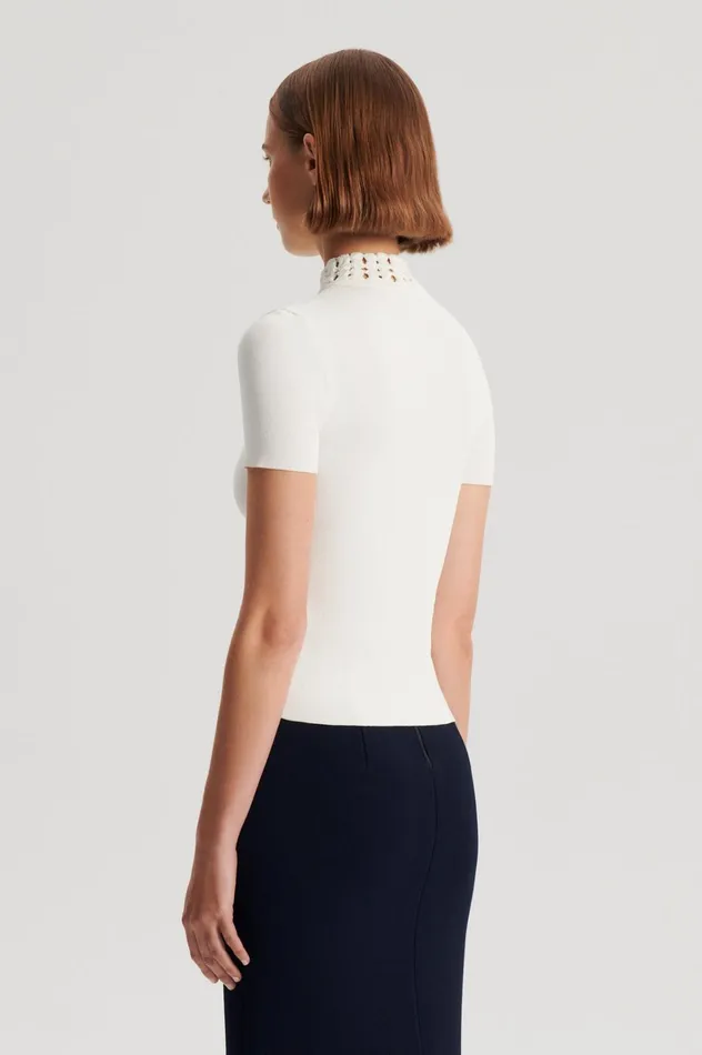 Women Scanlan Theodore Tops CREPE KNIT DAISY SHORT SLEEVE TOP Cream Women Scanlan Theodore Tops CREPE KNIT DAISY SHORT SLEEVE TOP Cream