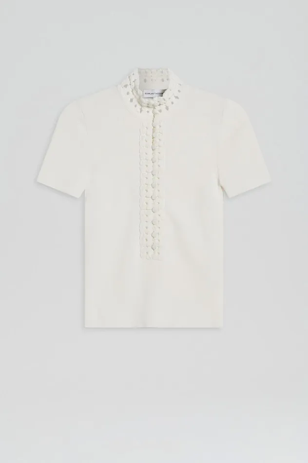 Women Scanlan Theodore Tops CREPE KNIT DAISY SHORT SLEEVE TOP Cream Women Scanlan Theodore Tops CREPE KNIT DAISY SHORT SLEEVE TOP Cream