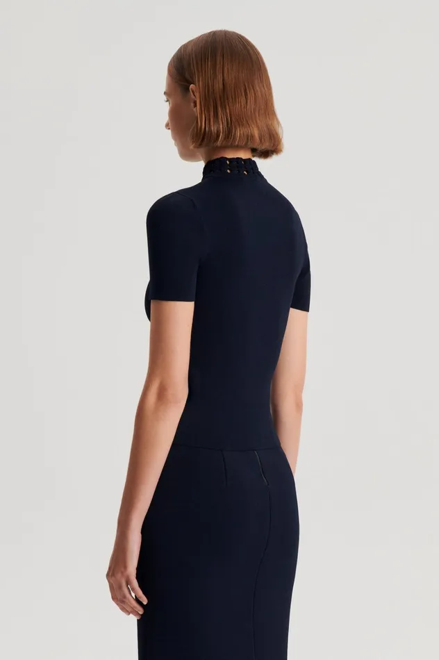 Women Scanlan Theodore Tops CREPE KNIT DAISY SHORT SLEEVE TOP Navy Women Scanlan Theodore Tops CREPE KNIT DAISY SHORT SLEEVE TOP Navy