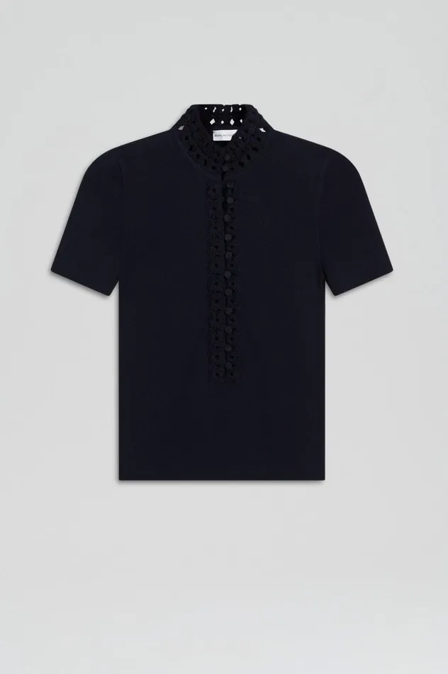 Women Scanlan Theodore Tops CREPE KNIT DAISY SHORT SLEEVE TOP Navy Women Scanlan Theodore Tops CREPE KNIT DAISY SHORT SLEEVE TOP Navy