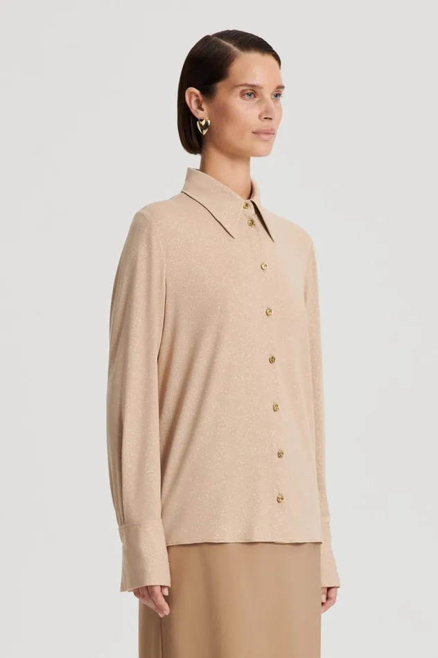 Women Scanlan Theodore Tops TINSEL SHIRT Champagne