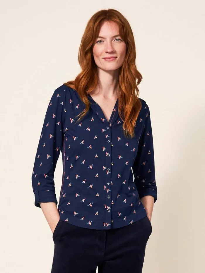 Women SHIRTS and BLOUSES White Stuff Annie Cotton Jersey Shirt Navy Print