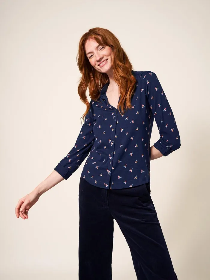 Women SHIRTS and BLOUSES White Stuff Annie Cotton Jersey Shirt Navy Print Women SHIRTS and BLOUSES White Stuff Annie Cotton Jersey Shirt Navy Print