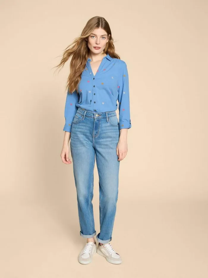 Women SHIRTS and BLOUSES White Stuff ANNIE JERSEY EMBROIDERED SHIRT Blue Multi