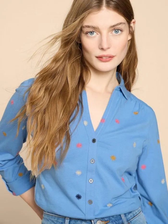 Women SHIRTS and BLOUSES White Stuff ANNIE JERSEY EMBROIDERED SHIRT Blue Multi Women SHIRTS and BLOUSES White Stuff ANNIE JERSEY EMBROIDERED SHIRT Blue Multi